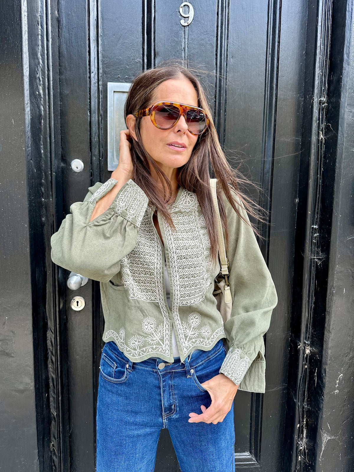 Oriana Embroidered Jacket - Khaki