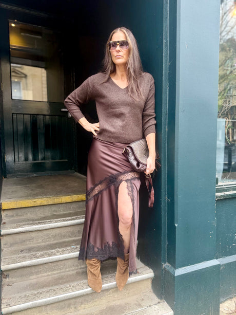 Highland Satin Lace Skirt - Chocolate