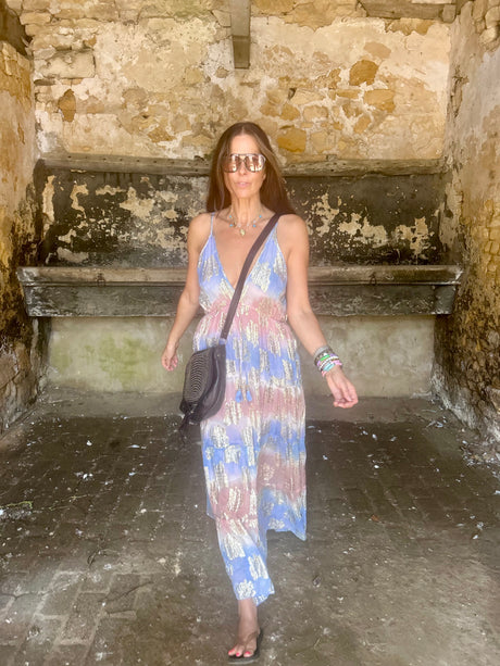 Crystal Metallic Maxi Dress - Blue