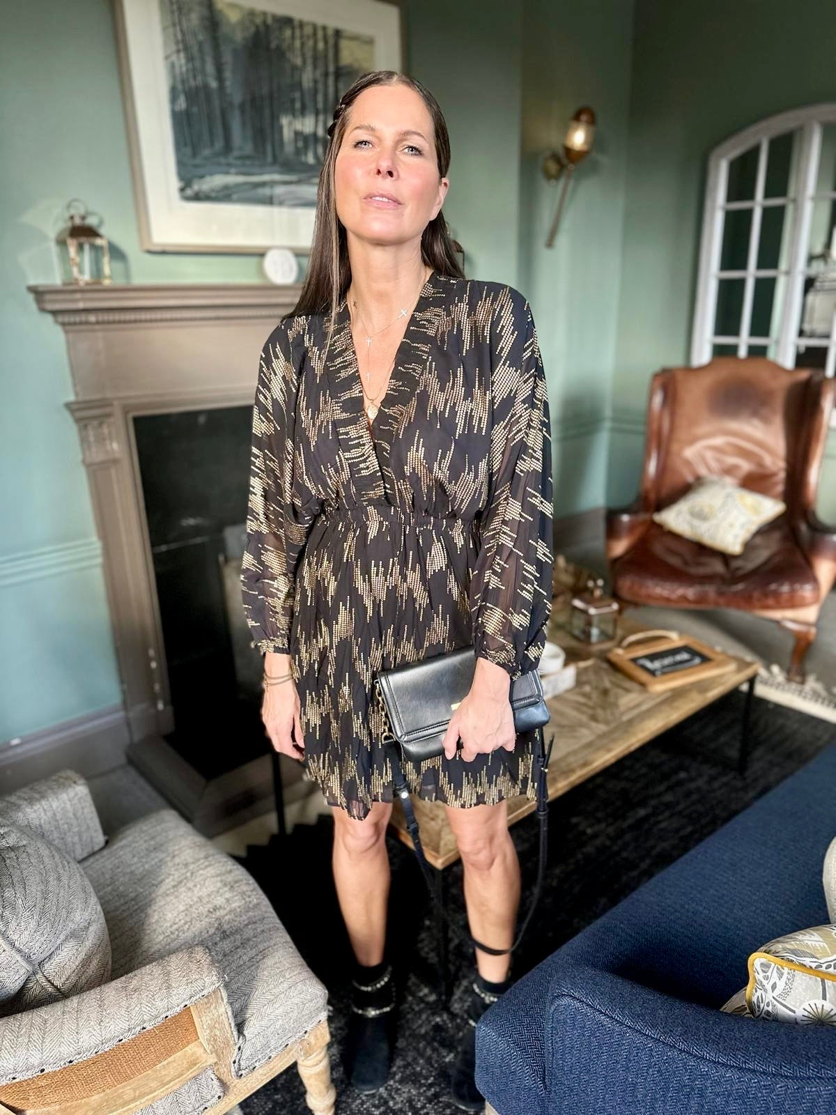 Sasha Mini Dress - Gold Print