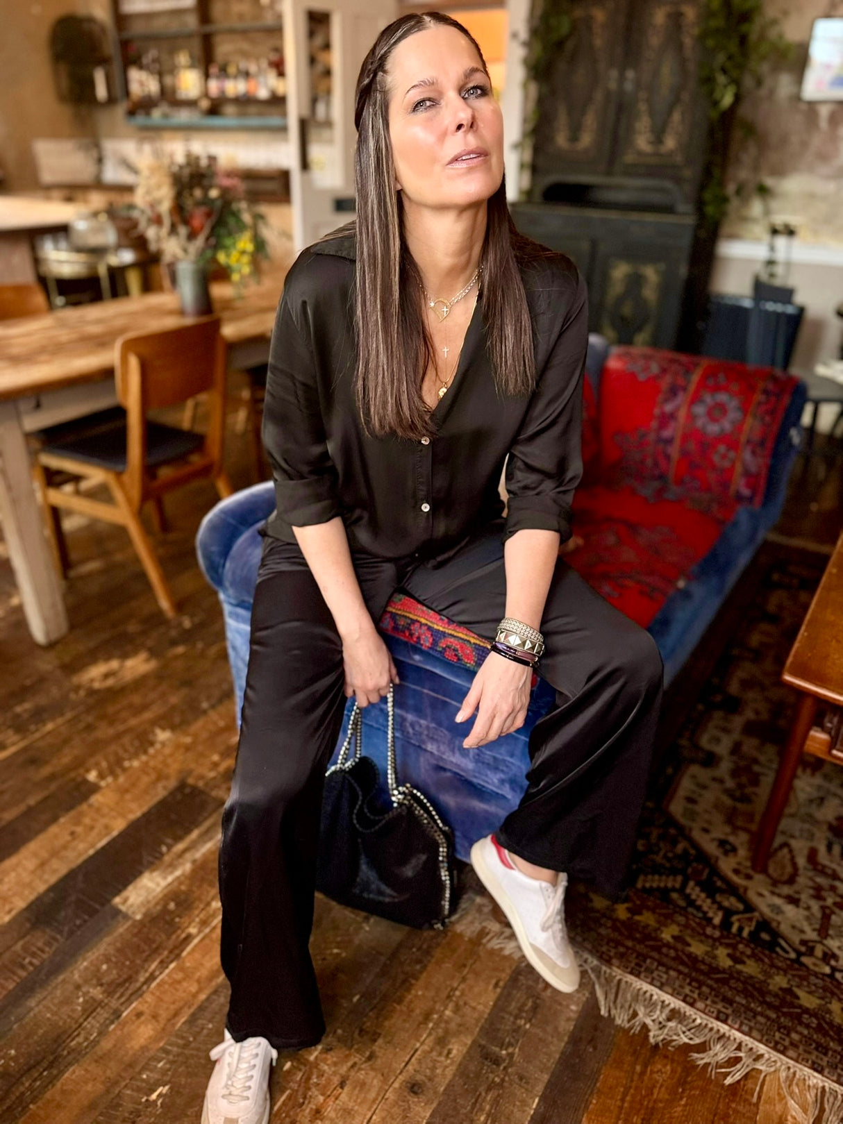 Blusa de mezcla de seda Ray - Negra