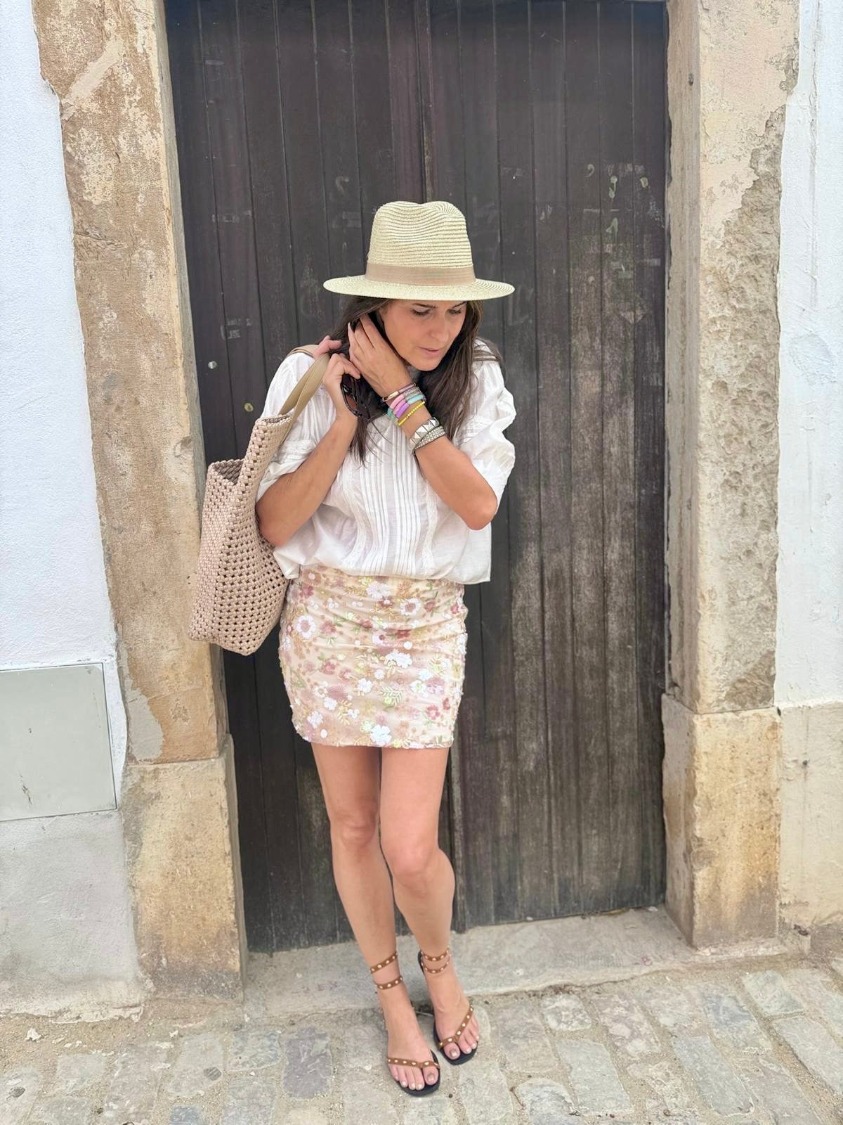 Talia Beaded Mini Skirt - Cream