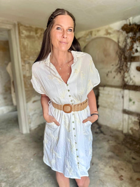 Gracie Midi Dress With Belt - Cream