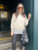 Arabella Lace Roll Neck Jumper - Oat