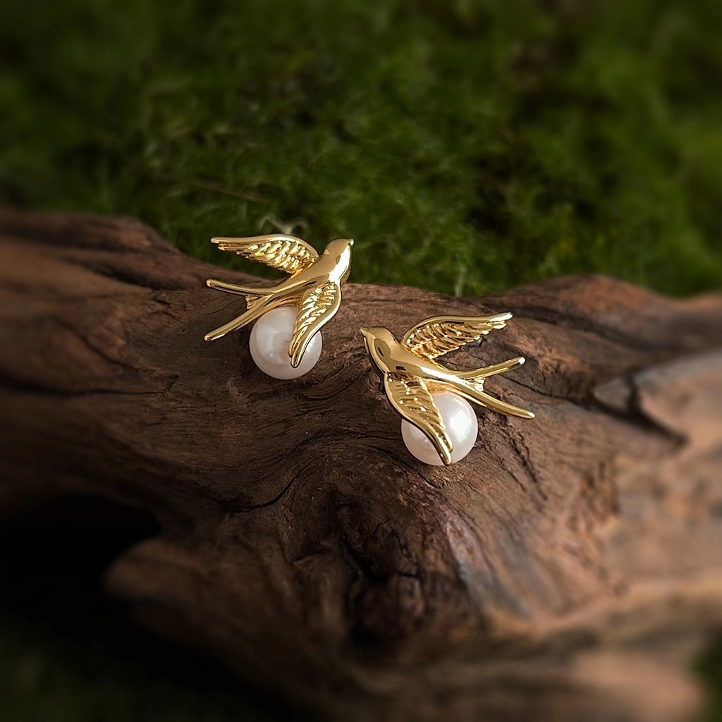 Gold Swallow Earring