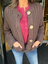 Saira Gold Button Cardigan - Chocolate