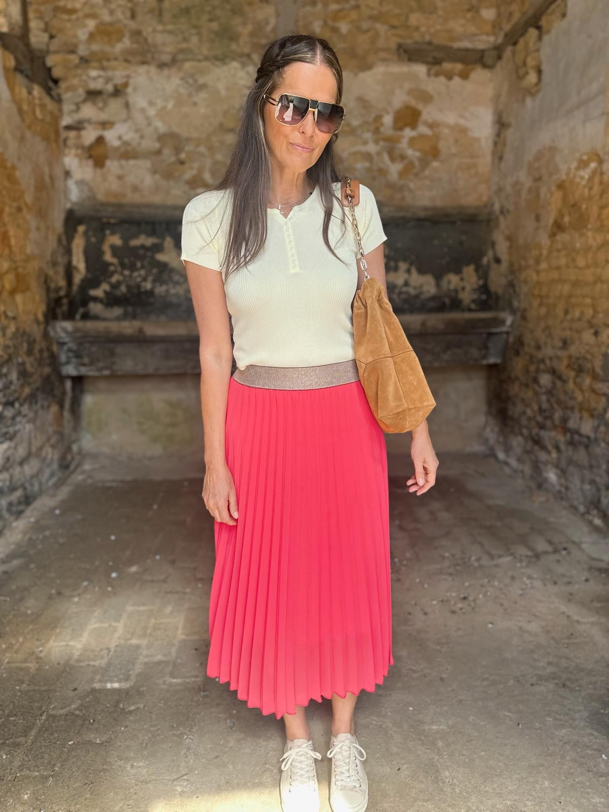 Kaia Midi Skirt - Neon Pink