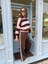 Evelyn Stripe Crew - Pink/Choc