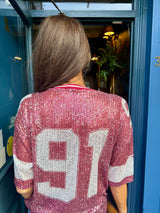 Sequin NFL Inspired Top - Burgundy