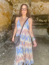 Crystal Metallic Maxi Dress - Blue