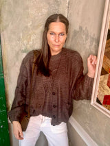 Rival Knitted Cardigan with Logo - Brown