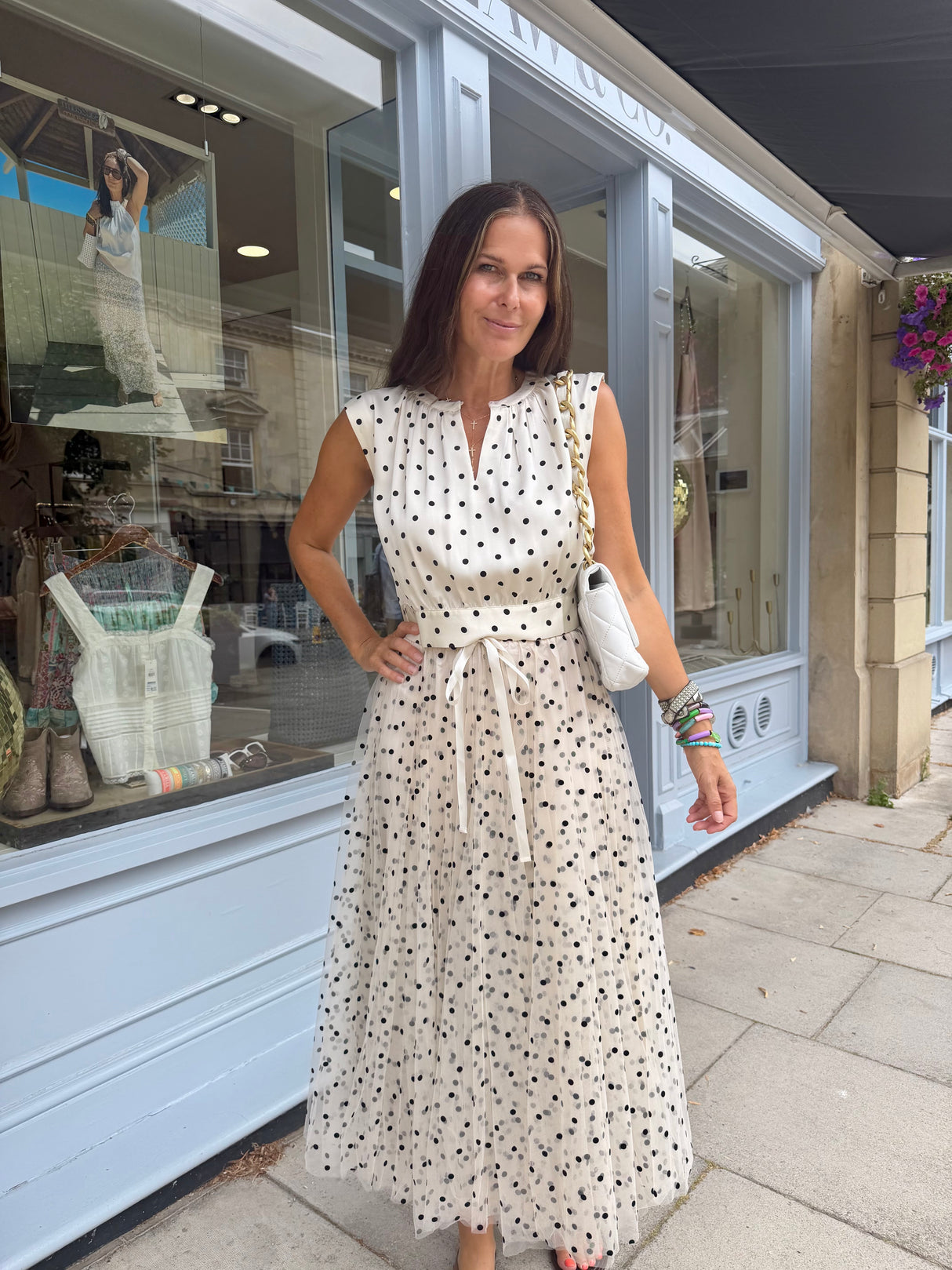 Polka Dot Tulle Midi Skirt - Cream