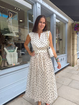 Polka Dot Tulle Midi Skirt - Cream