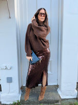 Mariah Sequin Midi Skirt - Chocolate