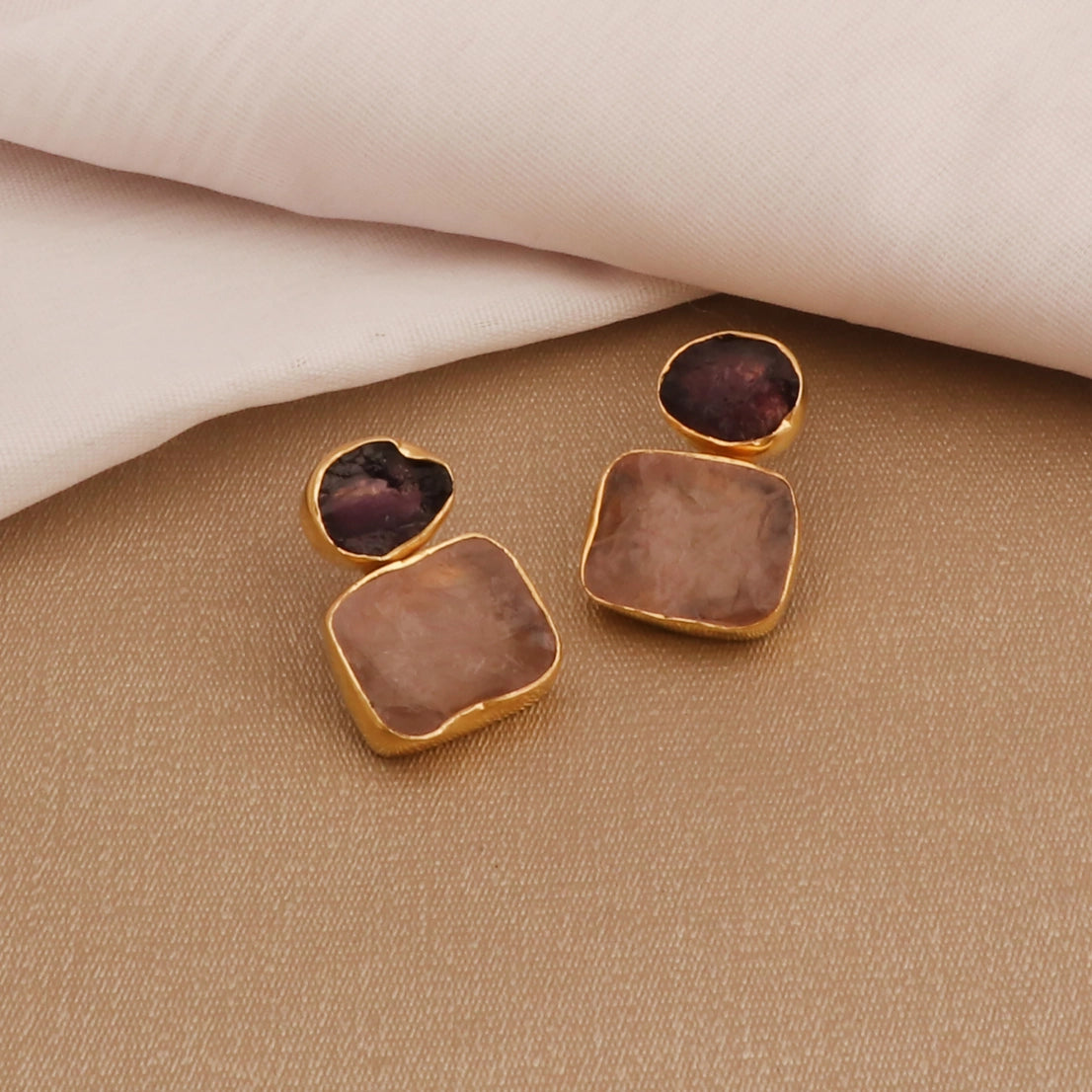 Garnet & Rose Quartz Studs