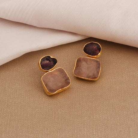 Garnet & Rose Quartz Studs