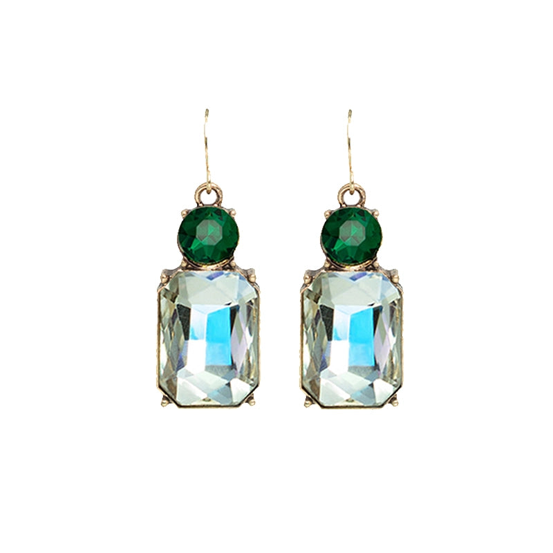 Twin Gem Earring - Clear/Emerald