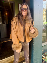 Shauna Faux Suede Bomber - Tan