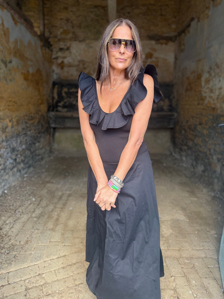 Jenna Ruffle Strap Dress - Black