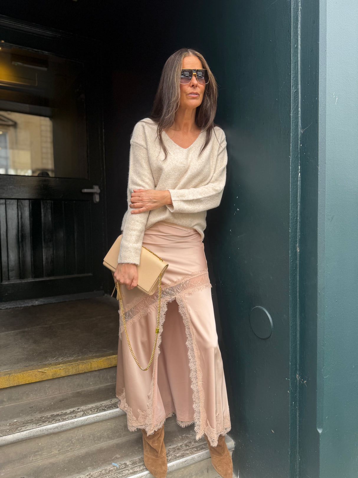 Highland Satin Lace Skirt - Blush