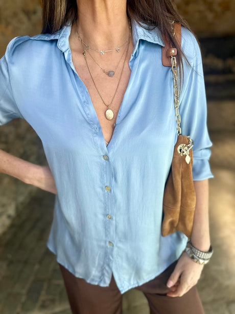 Blusa Ray Silk Blend - Azul claro