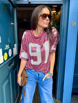 Sequin NFL Inspired Top - Burgundy