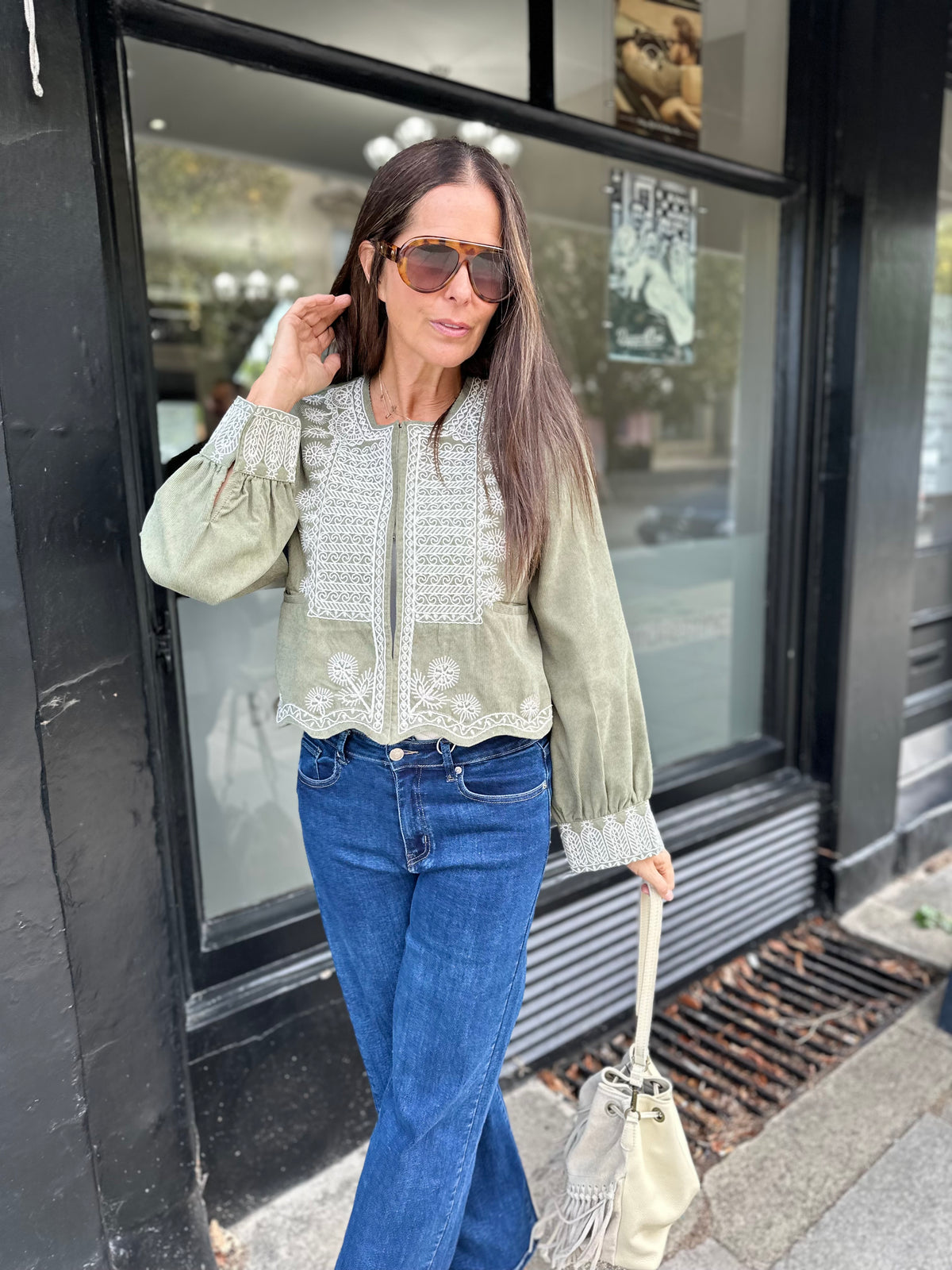 Oriana Embroidered Jacket - Khaki