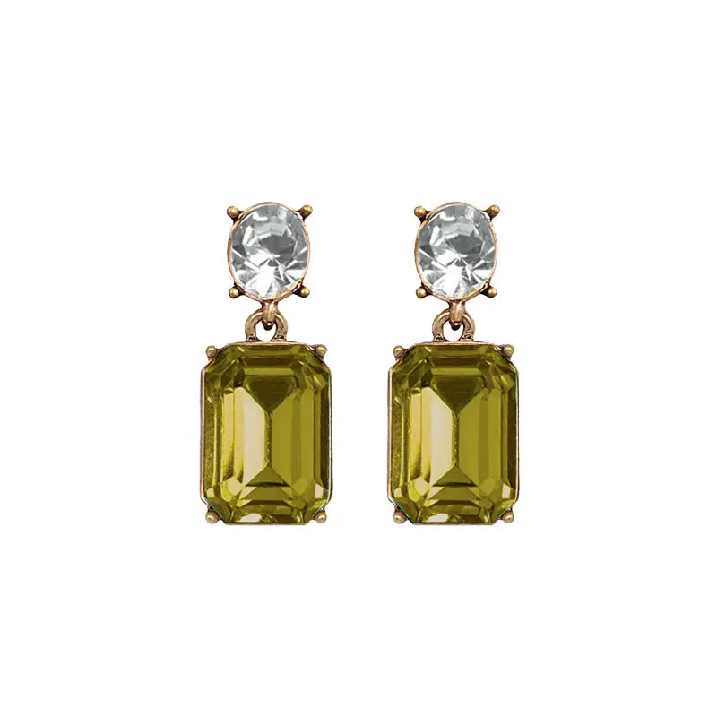 Oval Gem Earring - Olive/Clear