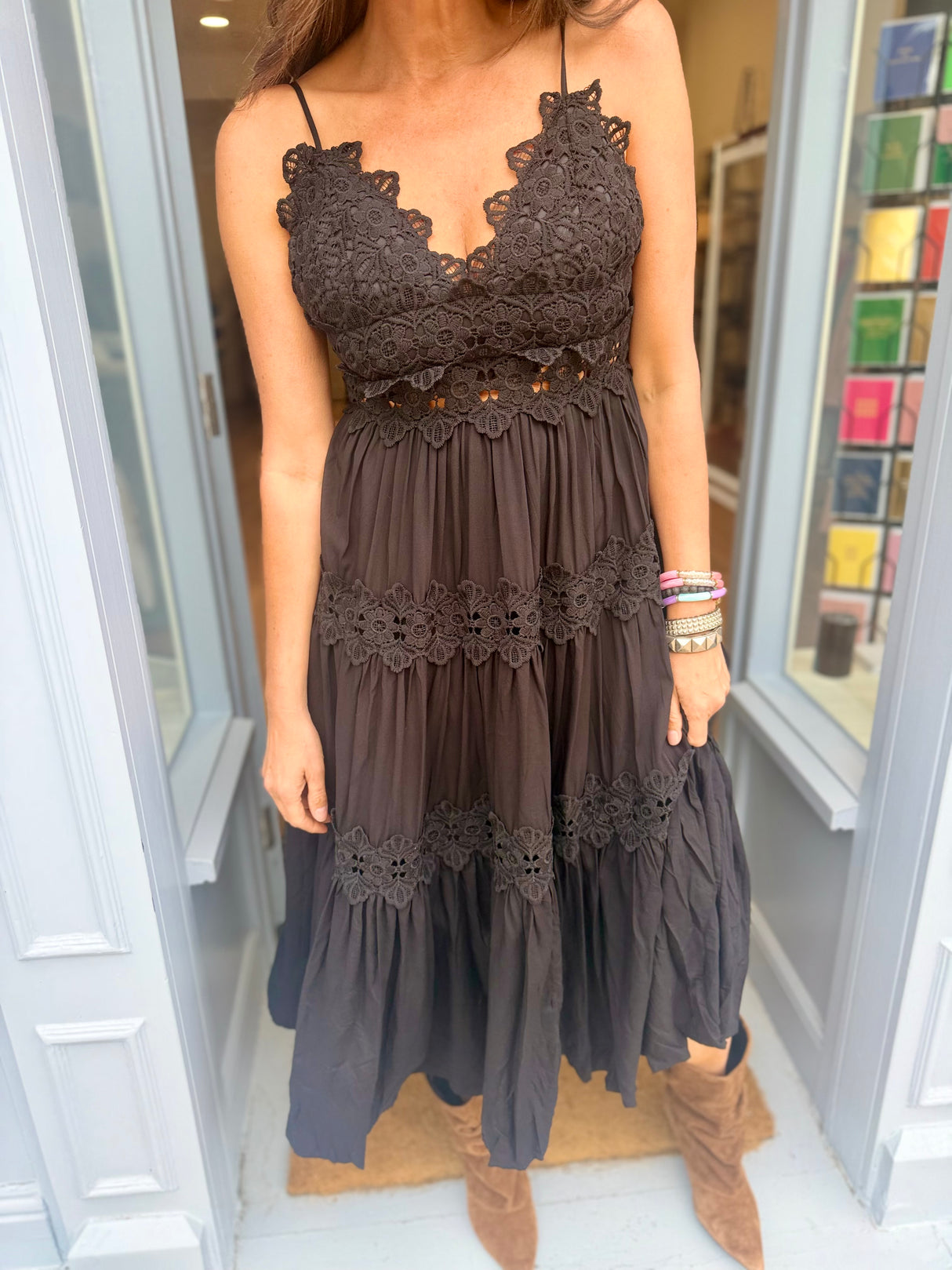 Mira Crochet Strap Dress- Black