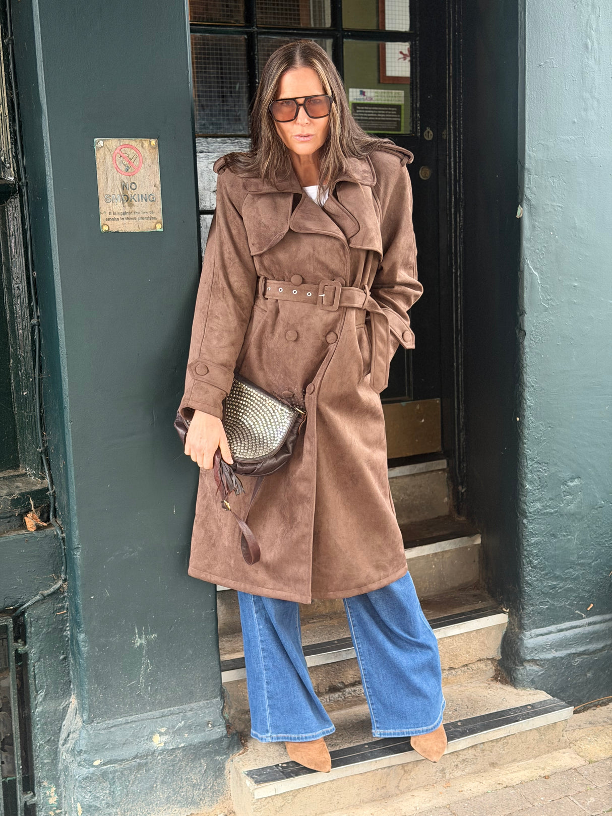 Tabitha Faux Suede Trench - Chocolate