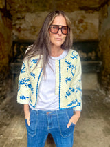 Imy Embroidered Cropped Jacket - Blue