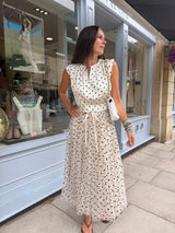 Polka Dot Tulle Midi Skirt - Cream