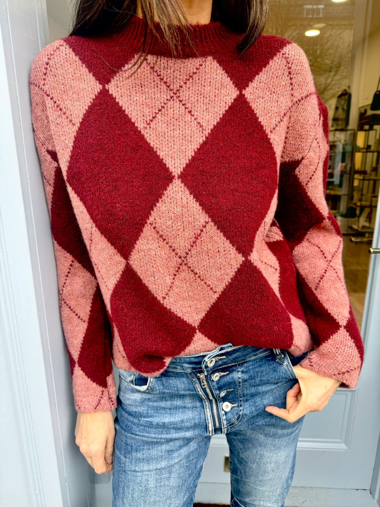 Rosie Argyle Knit - Cherry