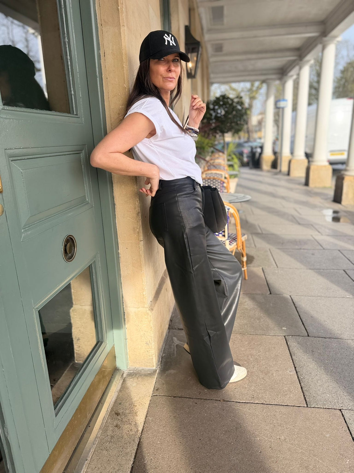 Ally Faux Leather Barrel Pant - Black