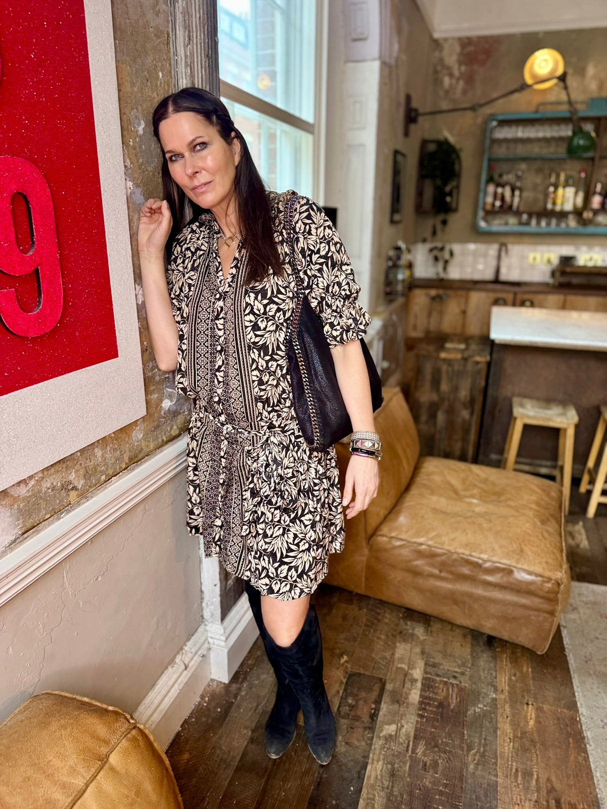 Clarissa Printed Dress - Black