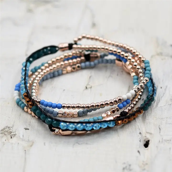 Blue Beaded Wrap Bracelet