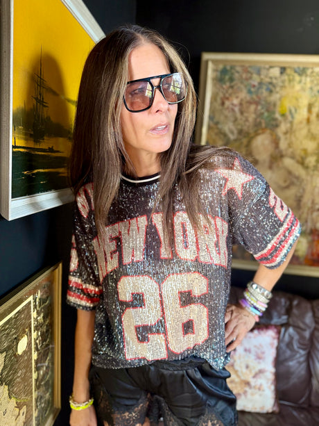 Sequin NFL Inspired Top - Black