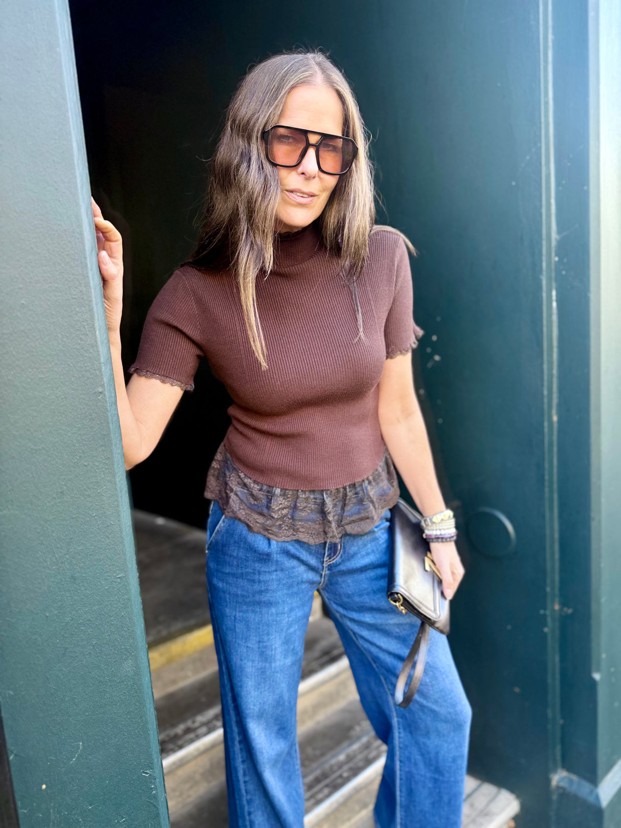 Ophelia Short Sleeve Turtleneck - Chocolate