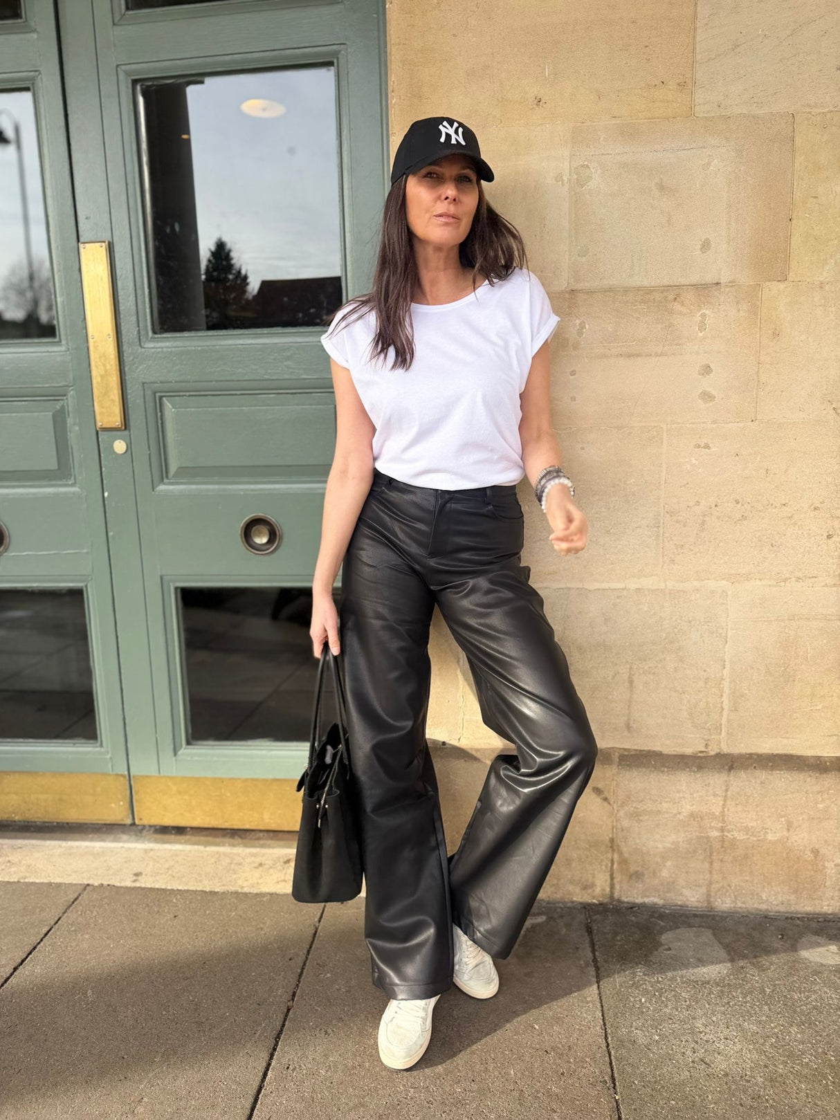 Ally Faux Leather Barrel Pant - Black