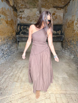 Louise One Shoulder Dress - Chocolate