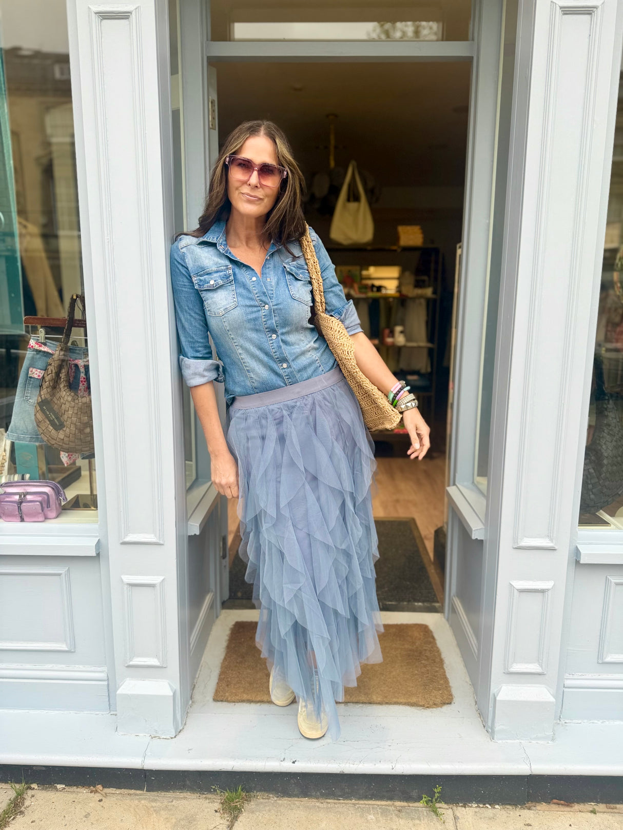 Rosalie Tulle Midi Skirt - Dusty Blue