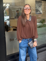 Siri Sequin Collar Blouse - Chocolate