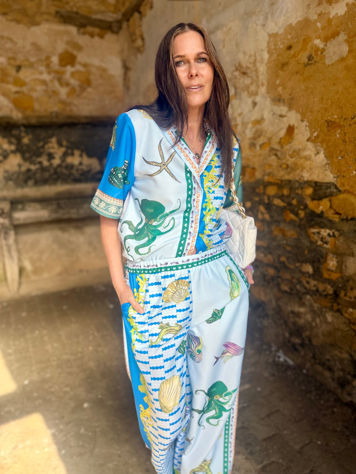 Praia Printed Trouser Set - Blue