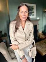 Biker Jacket With Collar - Stone