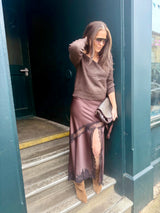 Highland Satin Lace Skirt - Chocolate