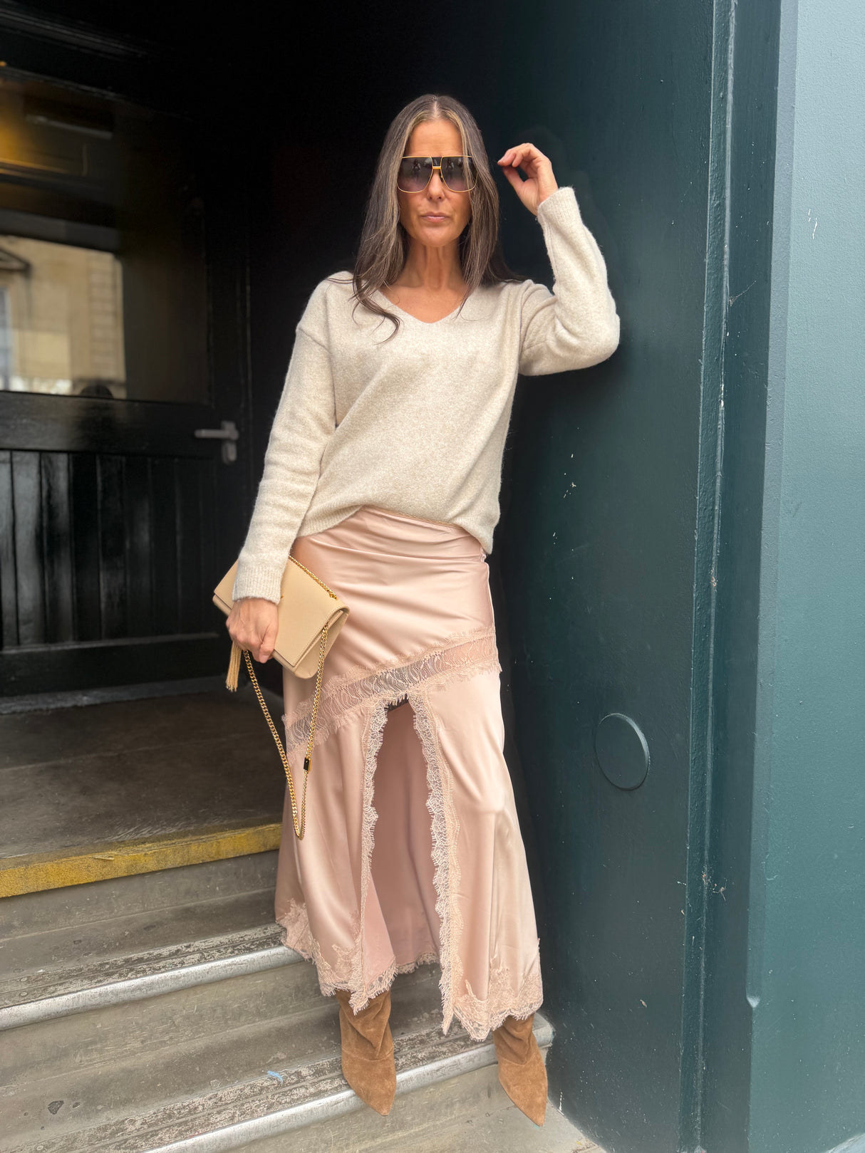 Margot Knit with Lace - Biscuit