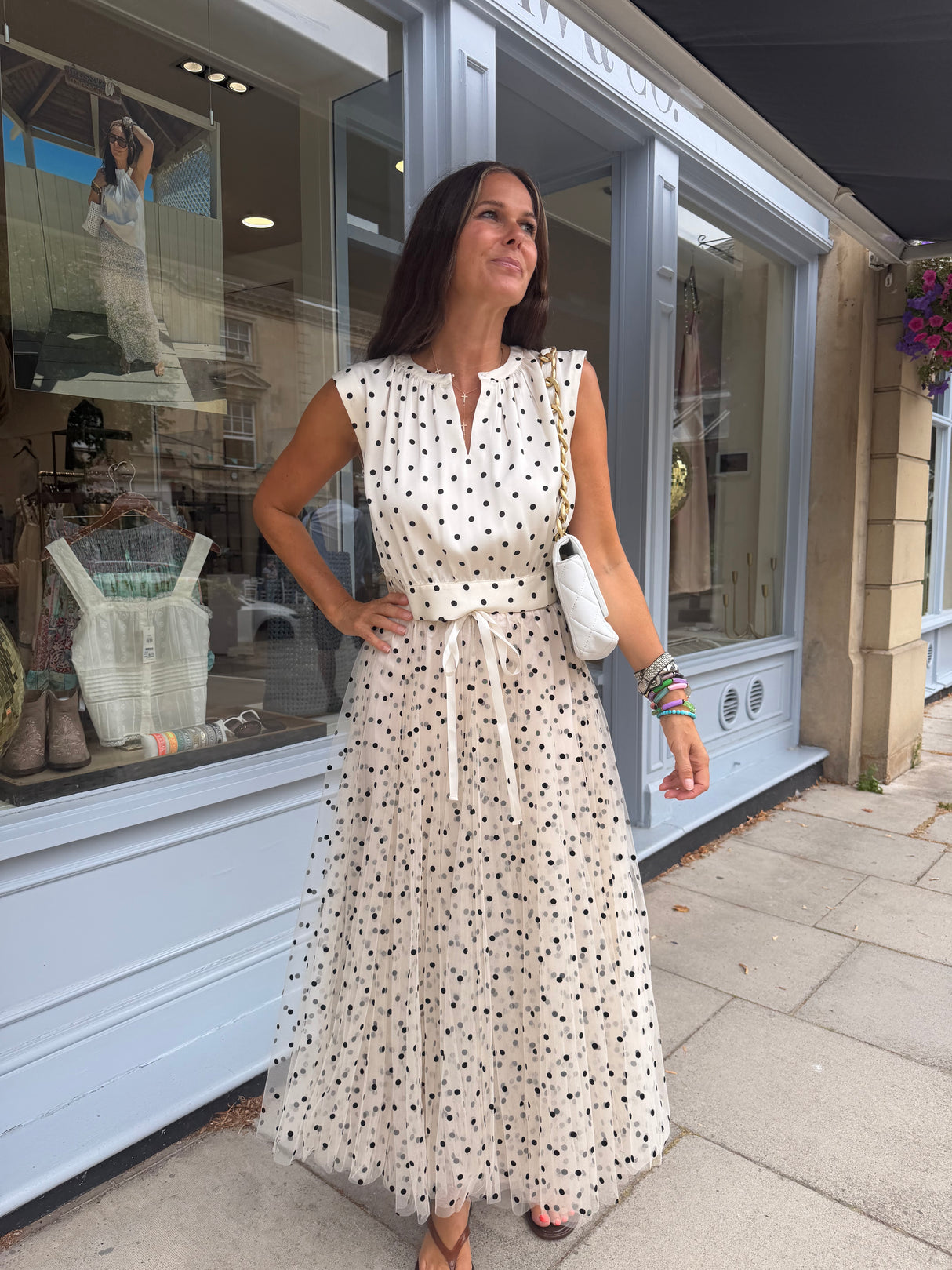 Polka Dot Tulle Midi Skirt - Cream