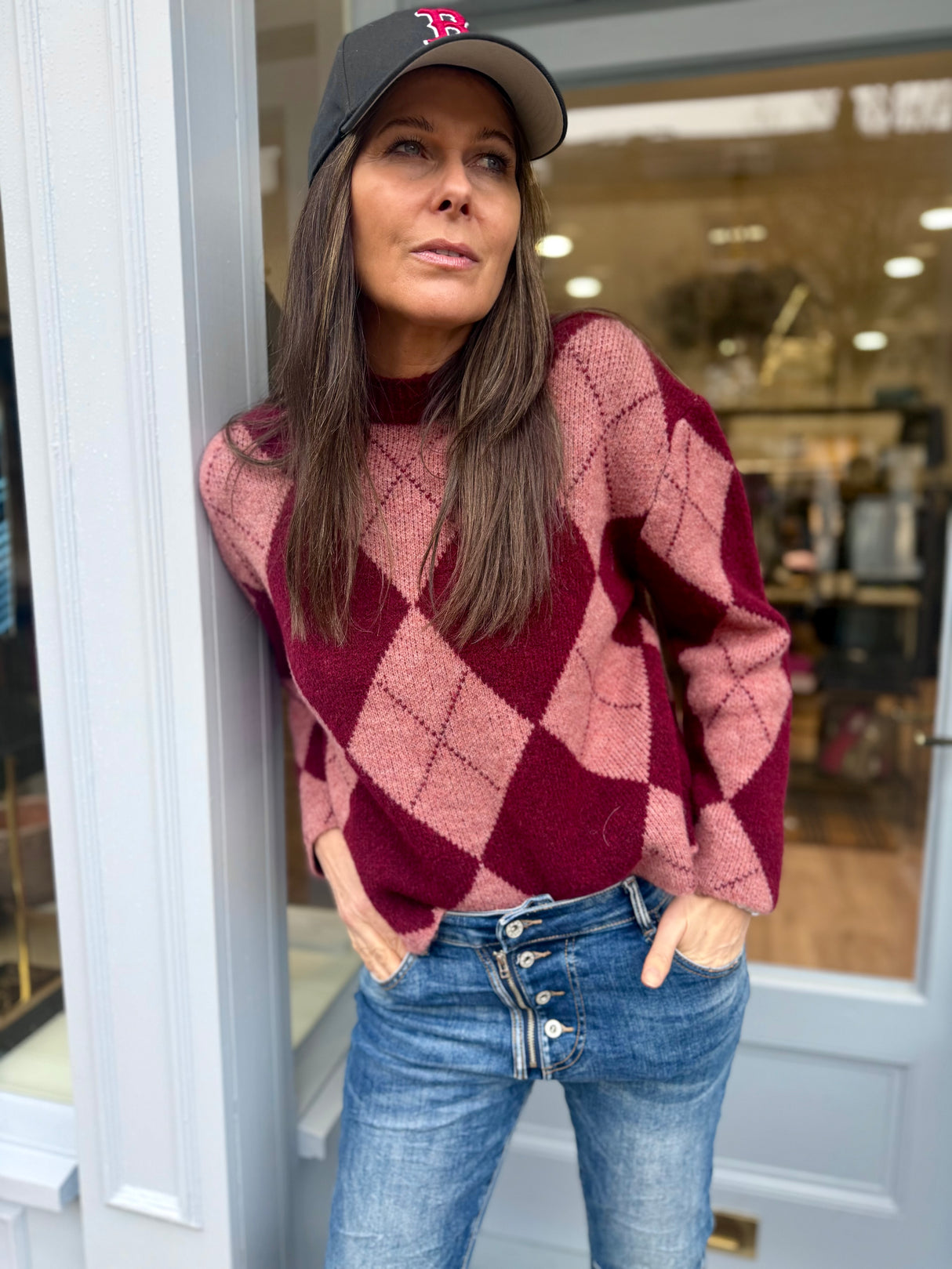 Rosie Argyle Knit - Cherry