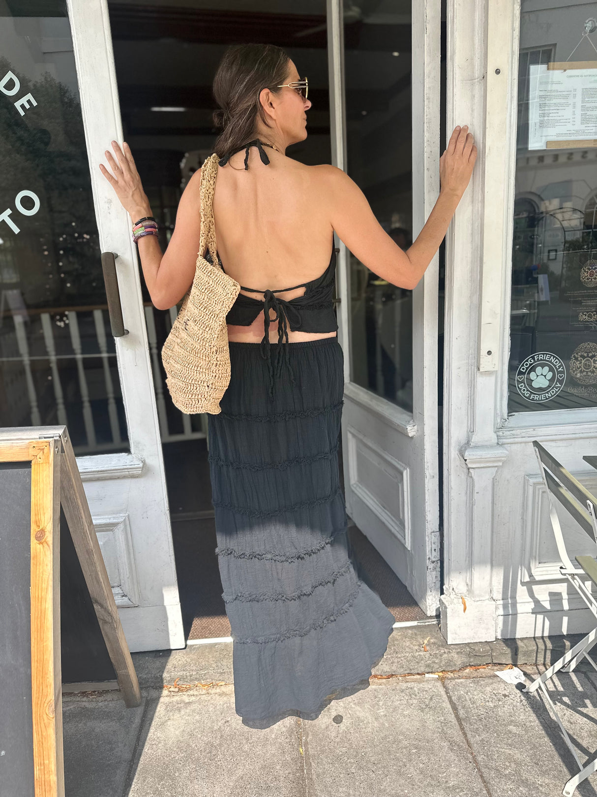 Gigi Open Back Tie Top - Black