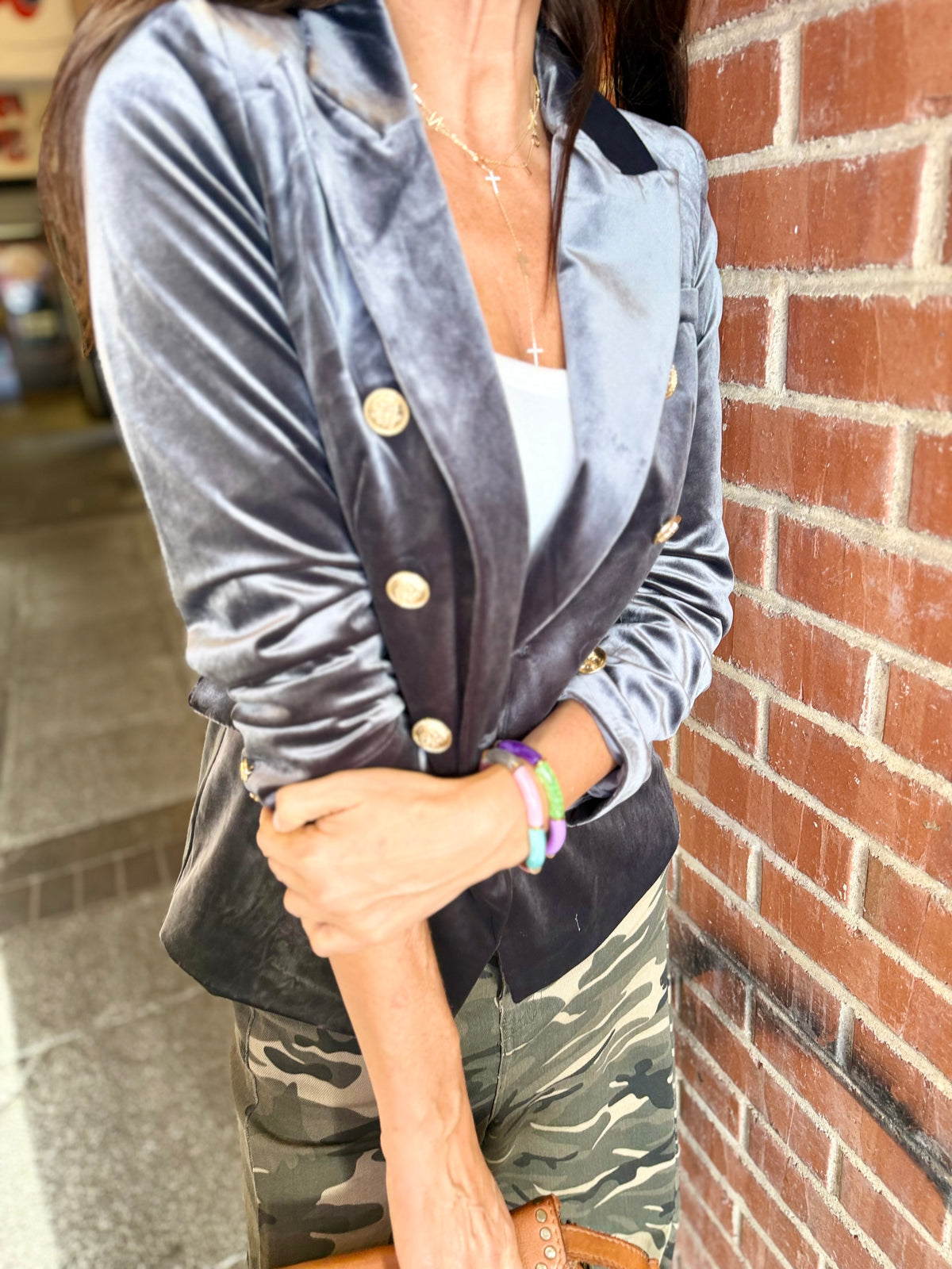 Victoria Velvet Blazer - Grey